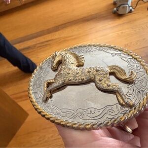 Nocona Silver and Gold Horse Belt Buckle